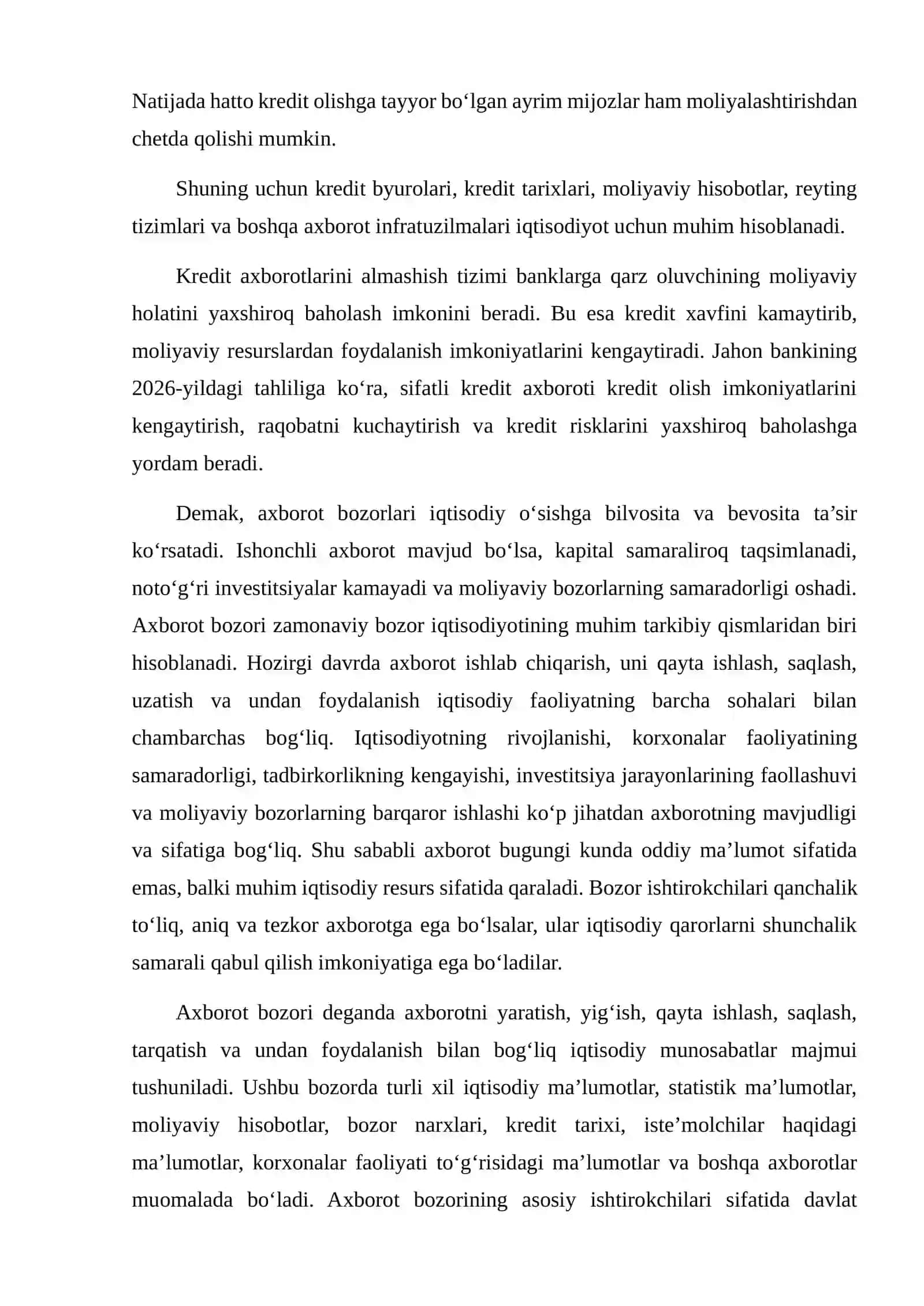 AXBOROT BOZORLARI, KREDIT VA SUG‘URTA TIZIMINING IQTISODIY O‘SISHDAGI ROLINI TAHLIL QILISH 4