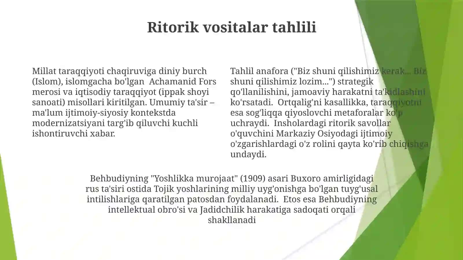 Mahmudxoʻja Behbudiyning "Yoshlarga murojaat" maqolasini tahlili 4