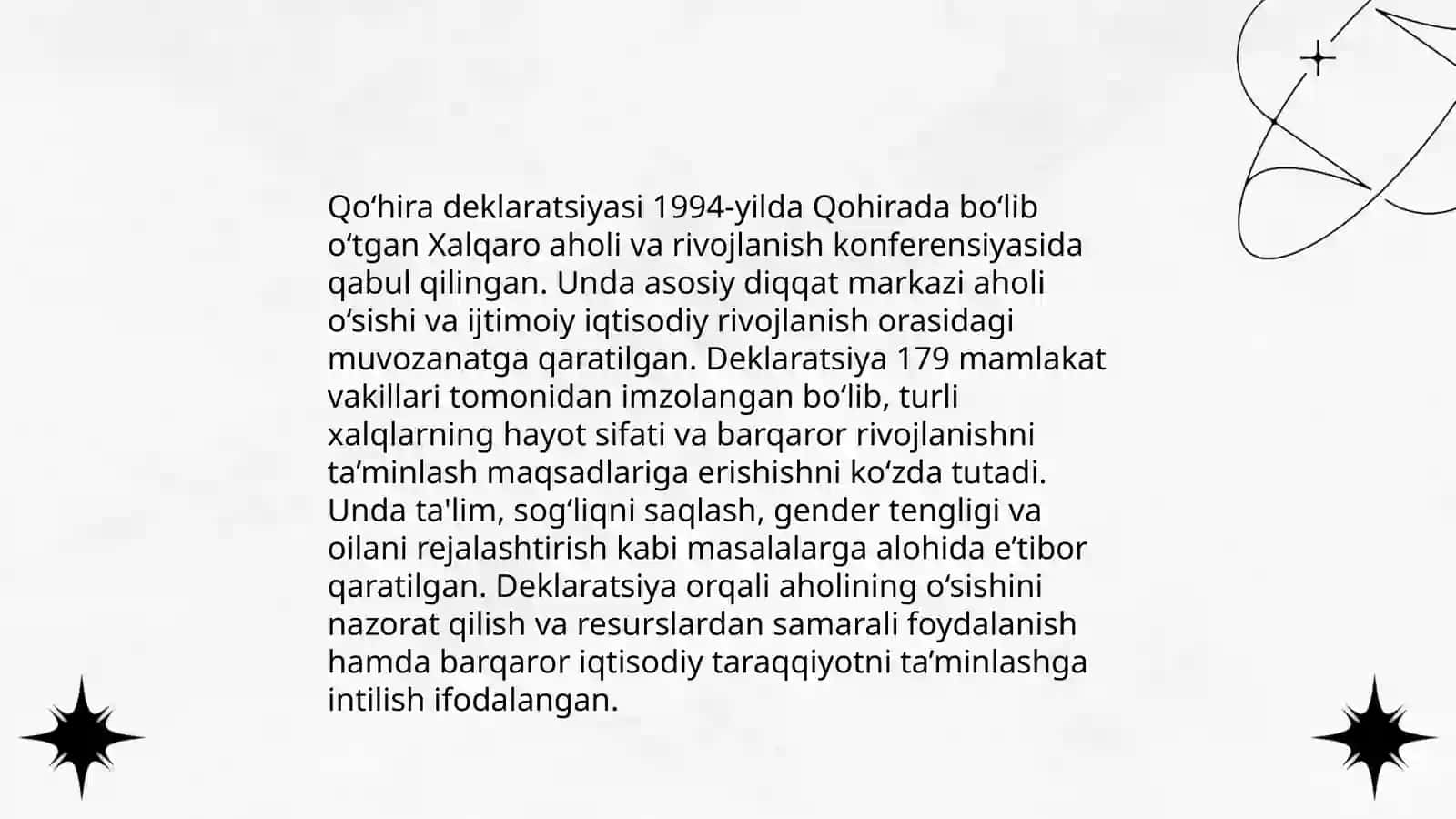 Qohira deklaratsiyasi tarixi va mazmuni borasida tahliliy maqolalar tayyorlash 4