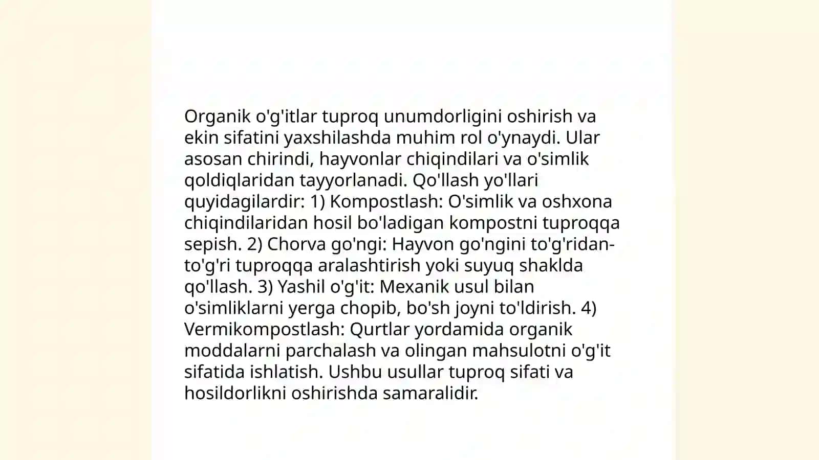 Sabzavot ekinlarini yetishtirishda òģitlar berish usullari 4