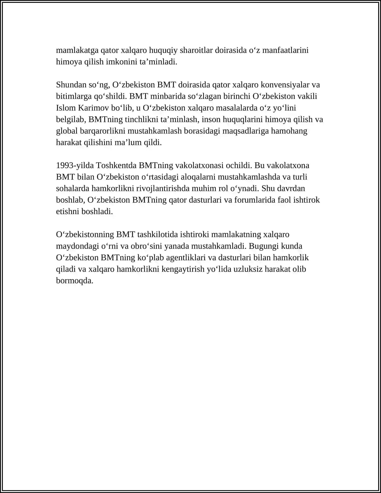 O‘zbekistonning BMT bilan hamkorlik aloqalari 4