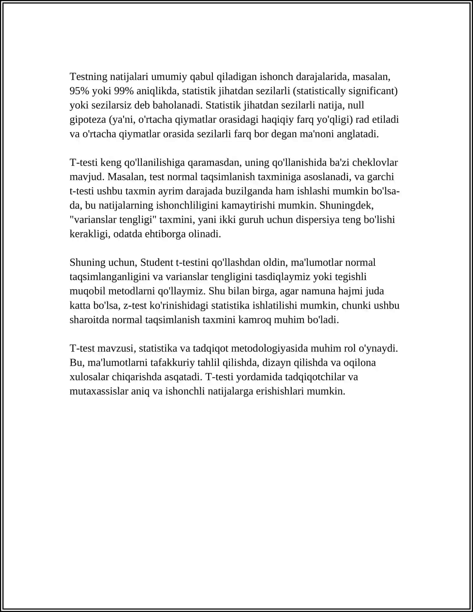 TAKRORIY O'LCHOVLARGA IKKI TANLAMANI TAQQOSLASH MEZONLARI 4