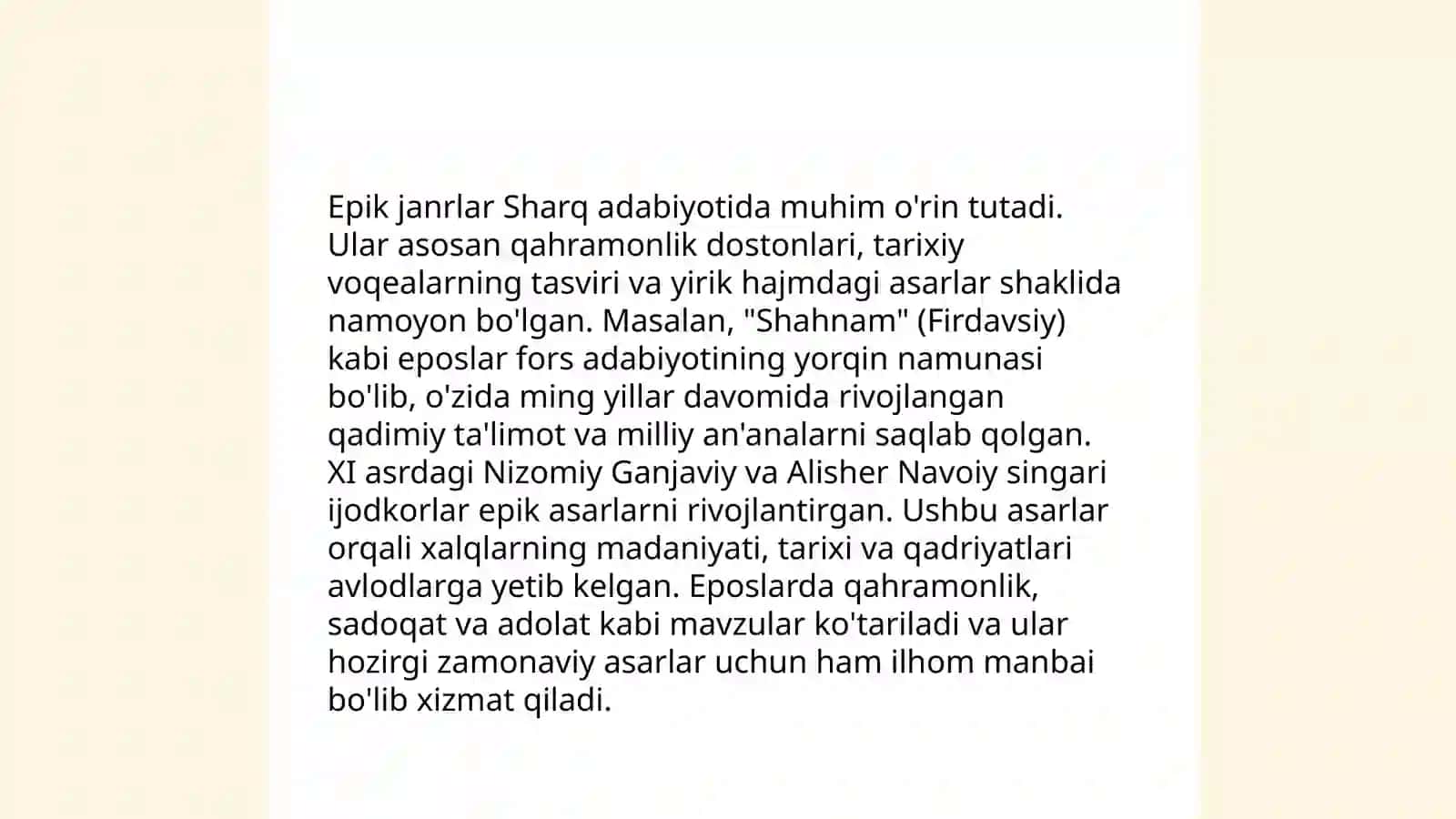 Sharq adabiyotida epik, lirik janrlarning paydo bo‘lishi va taraqqiyoti 4