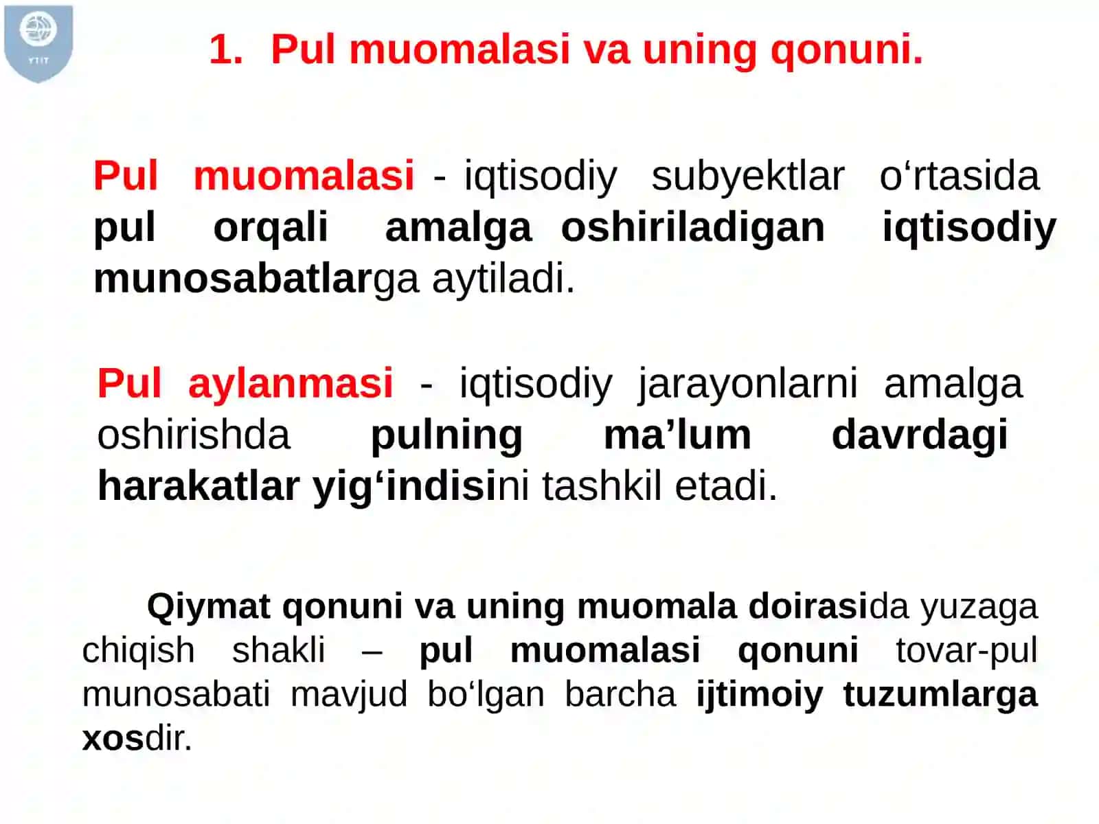 Pul muomalasini tashkil qilish va pul massasi 4