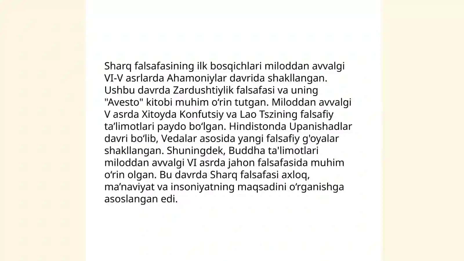 Falsafiy tafakkur taraqqiyoti bosqichlari.Sharq falsafasi 4