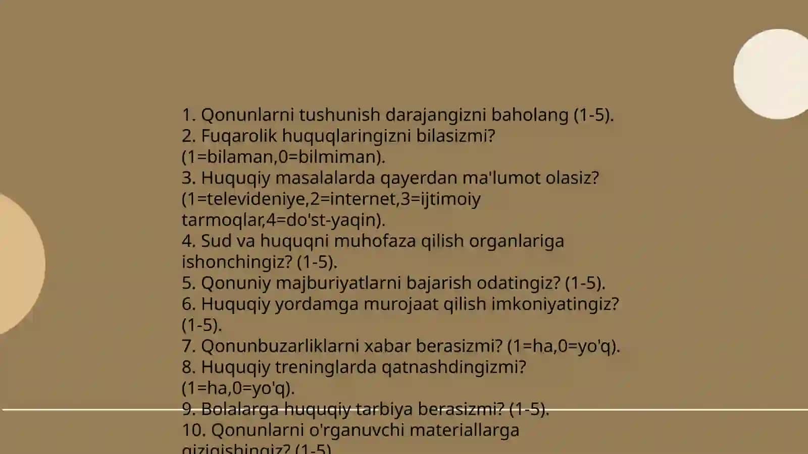 Aholining huquqiy madaniyati va bu sohadagi islohotlar natijasiga oid intervyu materialini va xulosa qismini tayyorlash 4