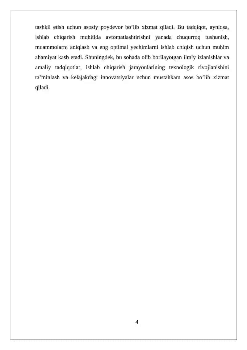 Ishlab chiqarish jarayonlarini avtomalashtirish darajalari va ularning tahlili 4