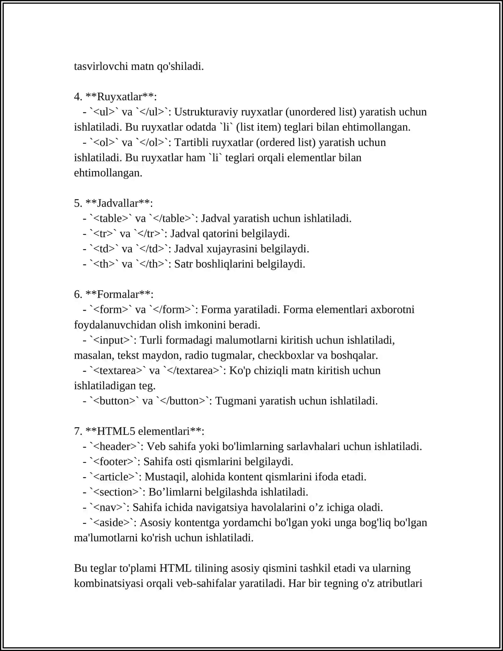 Mavzu: HTML TILIGA KIRISH 4