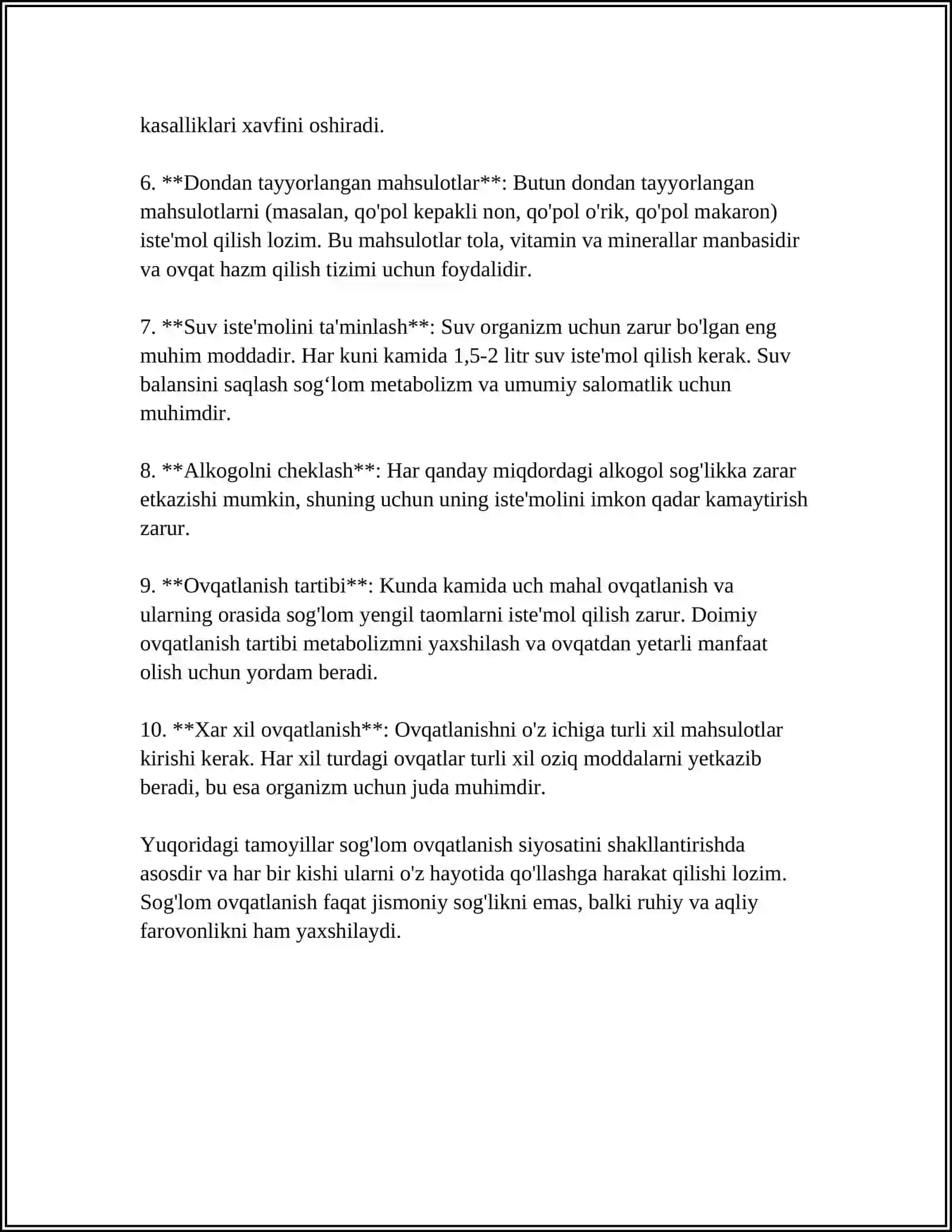 SOG'LOM OVQATLANISH SOHASIDAGI DAVLAT SIYOSATI. OZIQLANISH FANINI RIVOJLANTIRISHNING ASOSIY YO`NALISHLARI 4