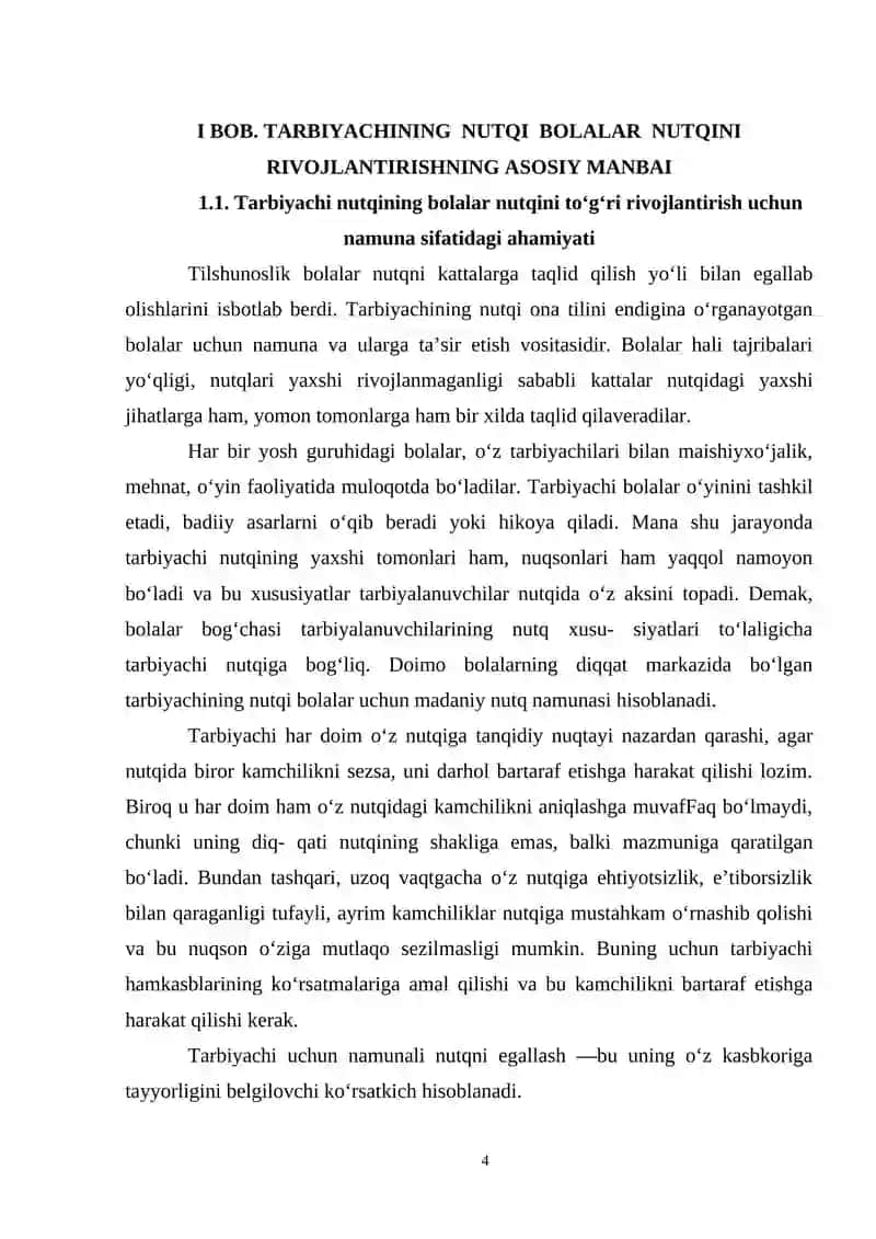 TARBIYACHI NUTQI BOLALAR NUTQINI TO‘G‘RI RIVOJLANTIRISH UCHUN NAMUNA 4