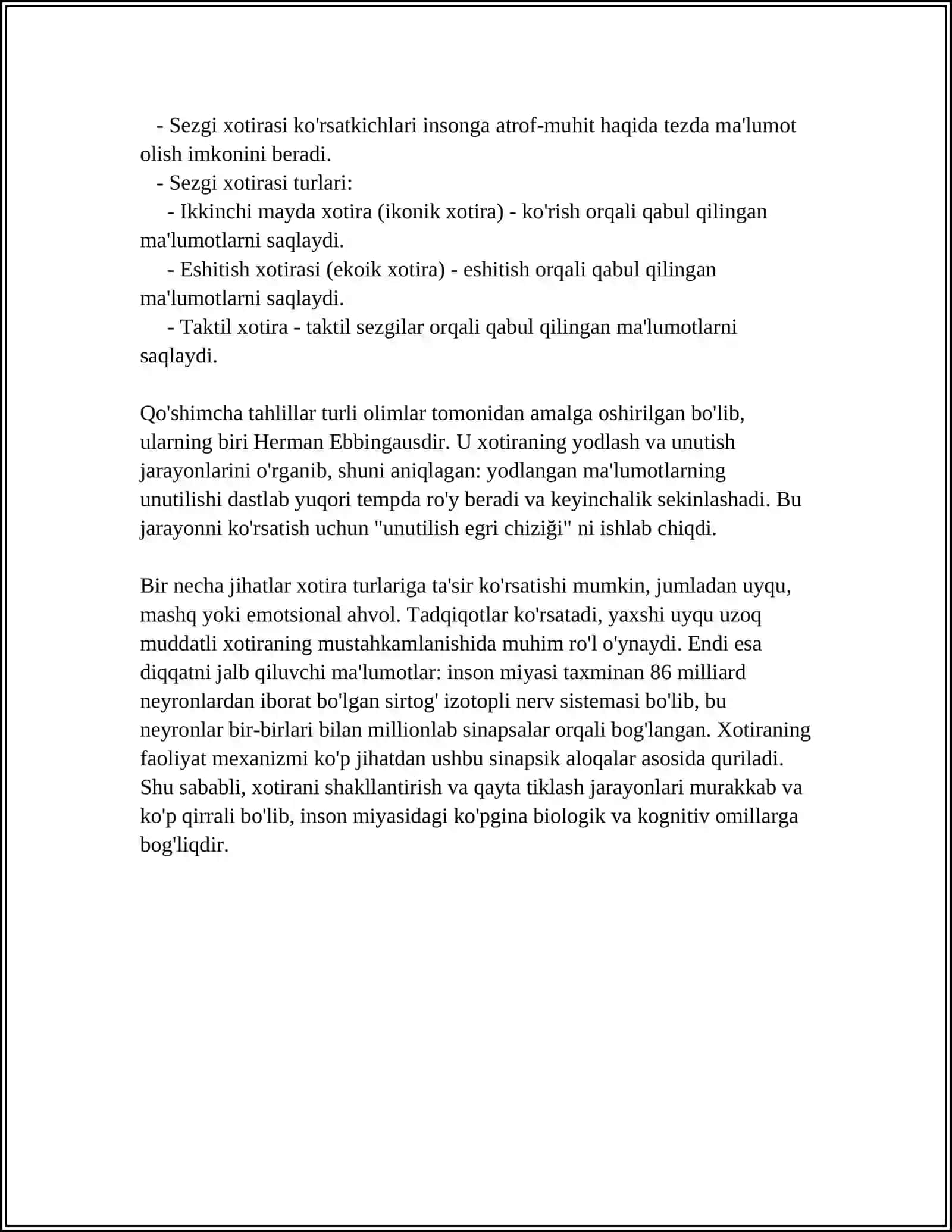 XOTIRA HAQIDA TUSHUNCHA VA UNING NERV FIZIOLOGIK ASOSI 4