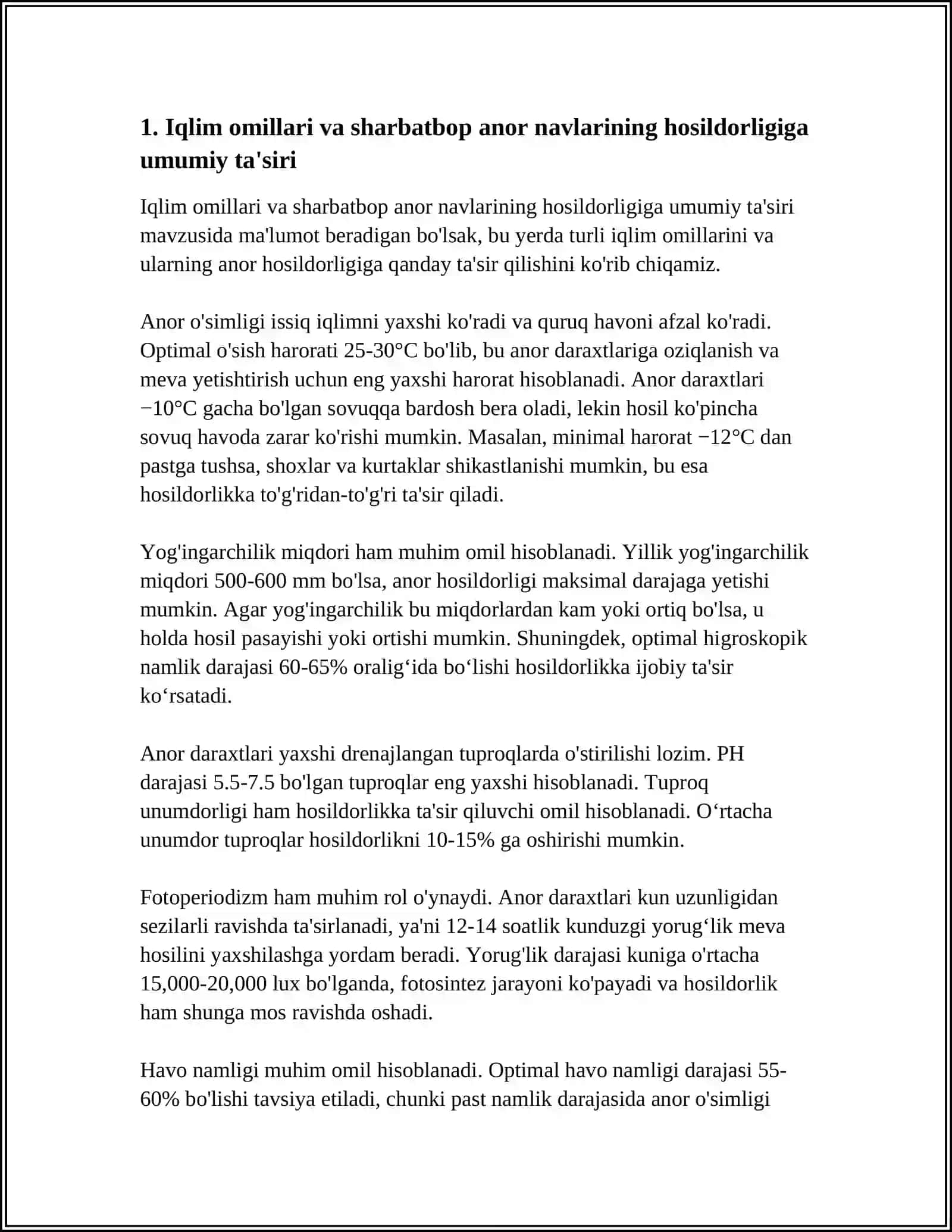 ANORNING SHARBATBOP NAVLARINI HOSILDORLIGINI IQLIM SHAROITLARIGA BOGʻLIQLIGI 4