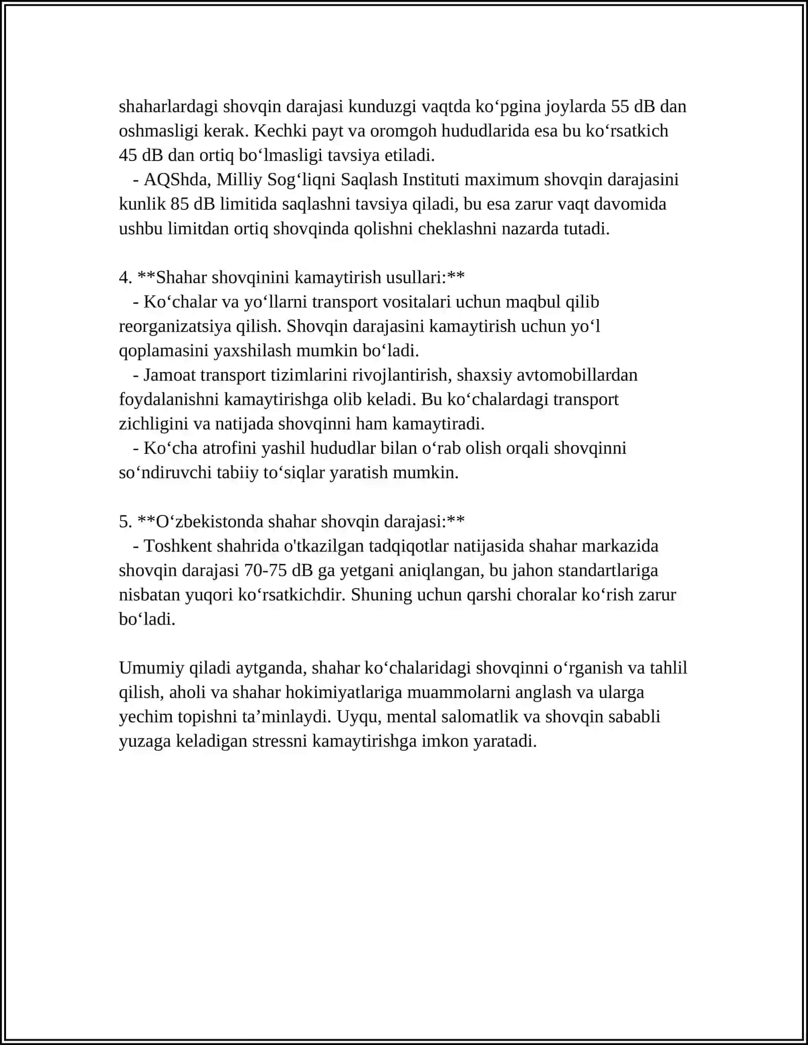 SHAHAR KOʻCHA YOʻLLARIDA SHOVQINDAN HIMOYALASH TADBIRLARINI ISHLAB CHIQISH 4