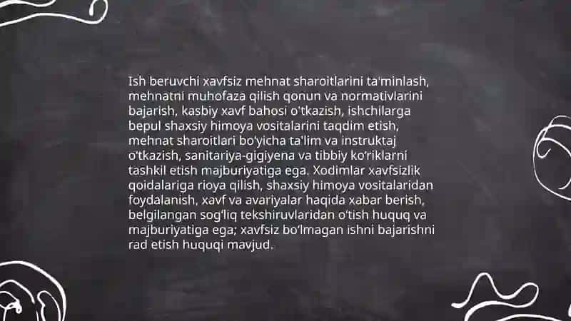 Oʻzbekiston Respublikasi Mehnatni muhofaza qilish to'g'risidagi qonuni 4