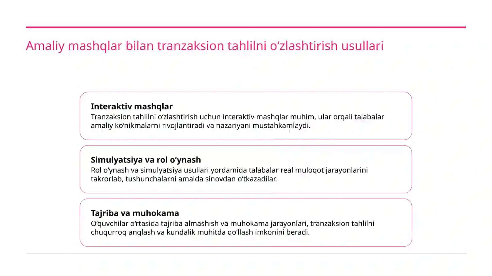 Treningda tranzaksion tahlil usulining mashqlari 4