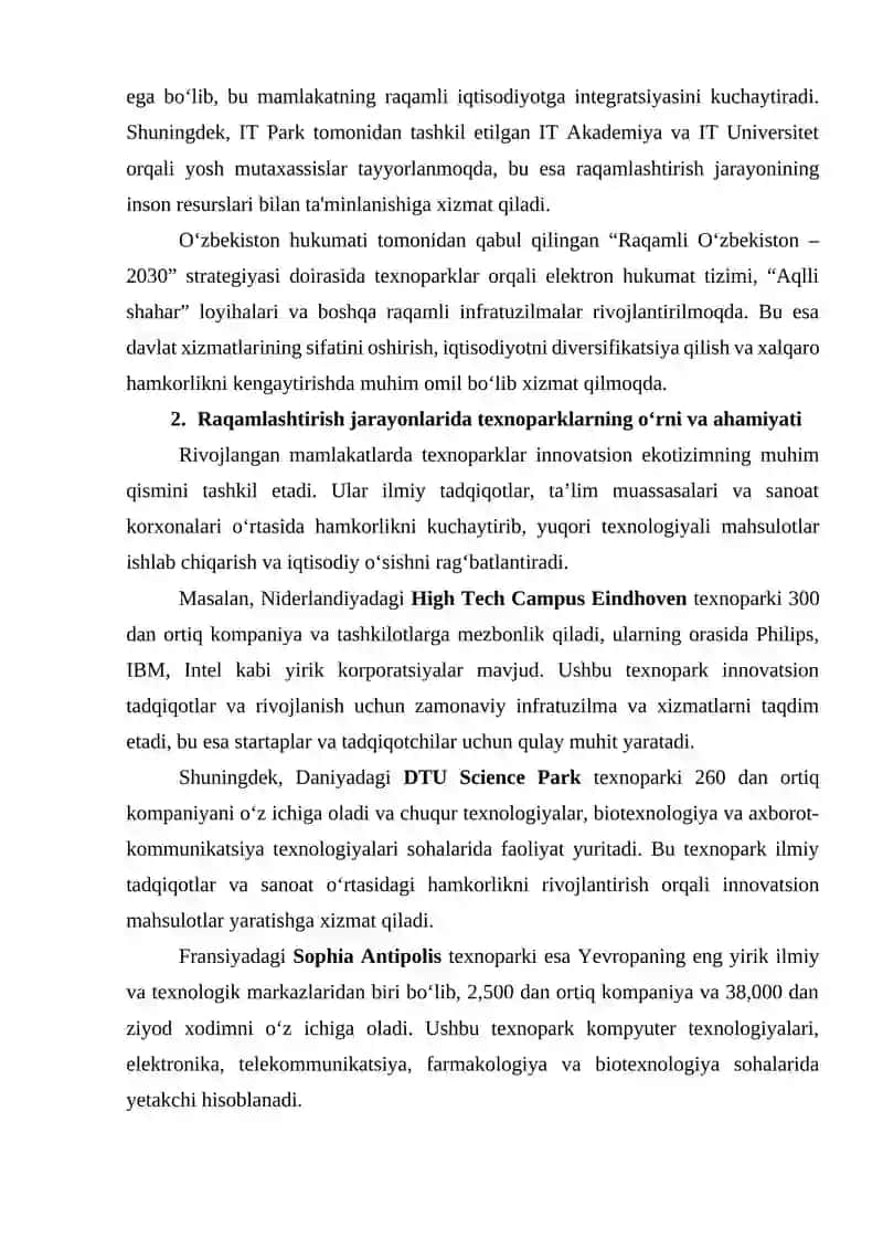 RAQAMLASHTIRISH JARAYONLARIDA TEXNOPARKLARNING OʻRNI 4