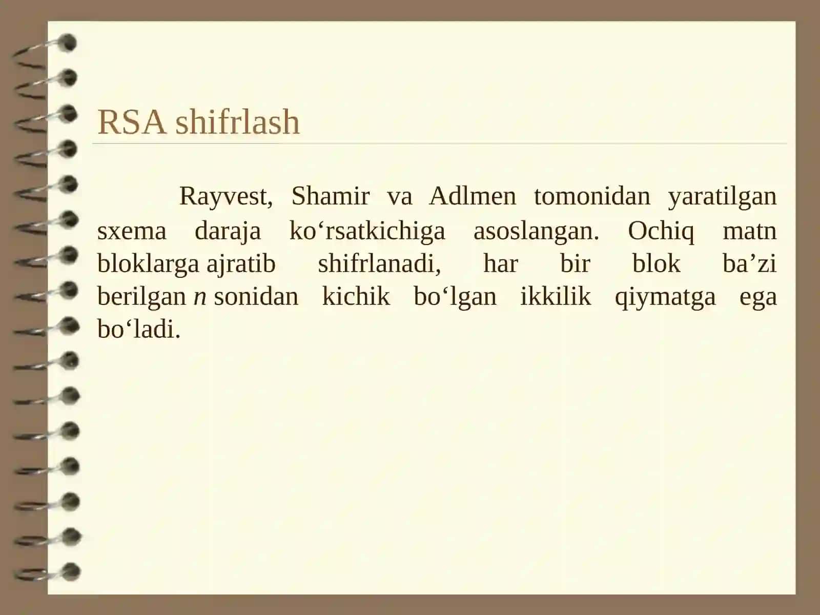 Asimmetrik shifrlash. RSA shifrlash tizimi 4
