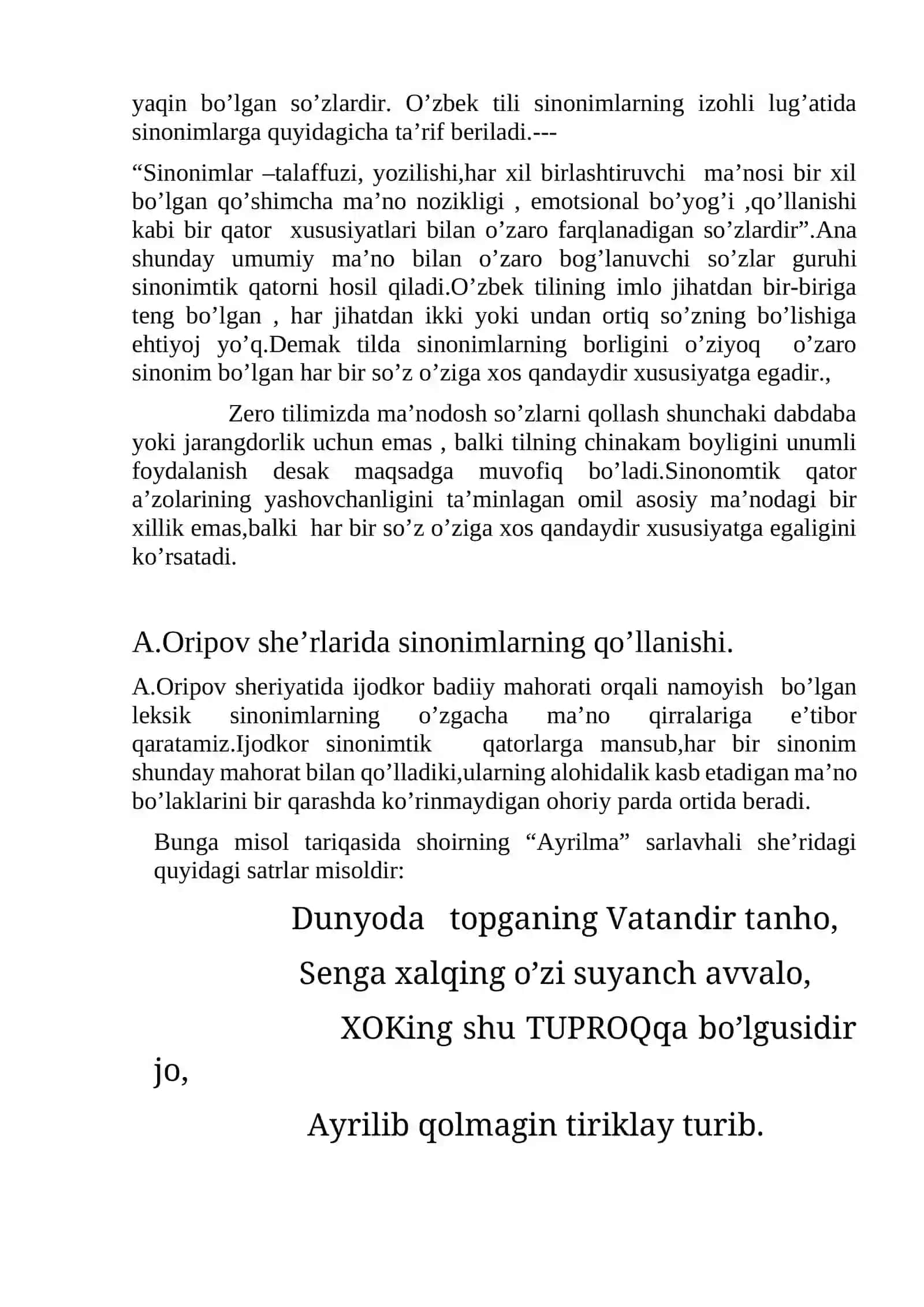 Til o'qitish metodikasi - Abdulla Oripovning she'rlariga asoslangan kurs ishi 4