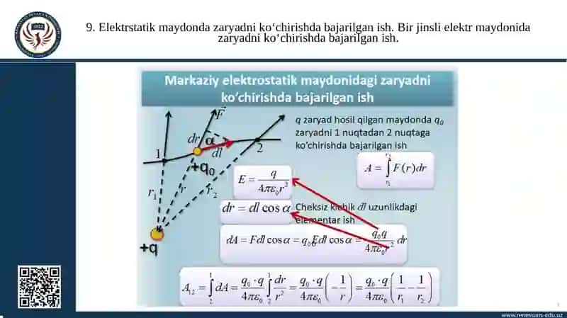Elektrstatik maydonida zaryadni ko‘chirishda bajarilgan ish 4