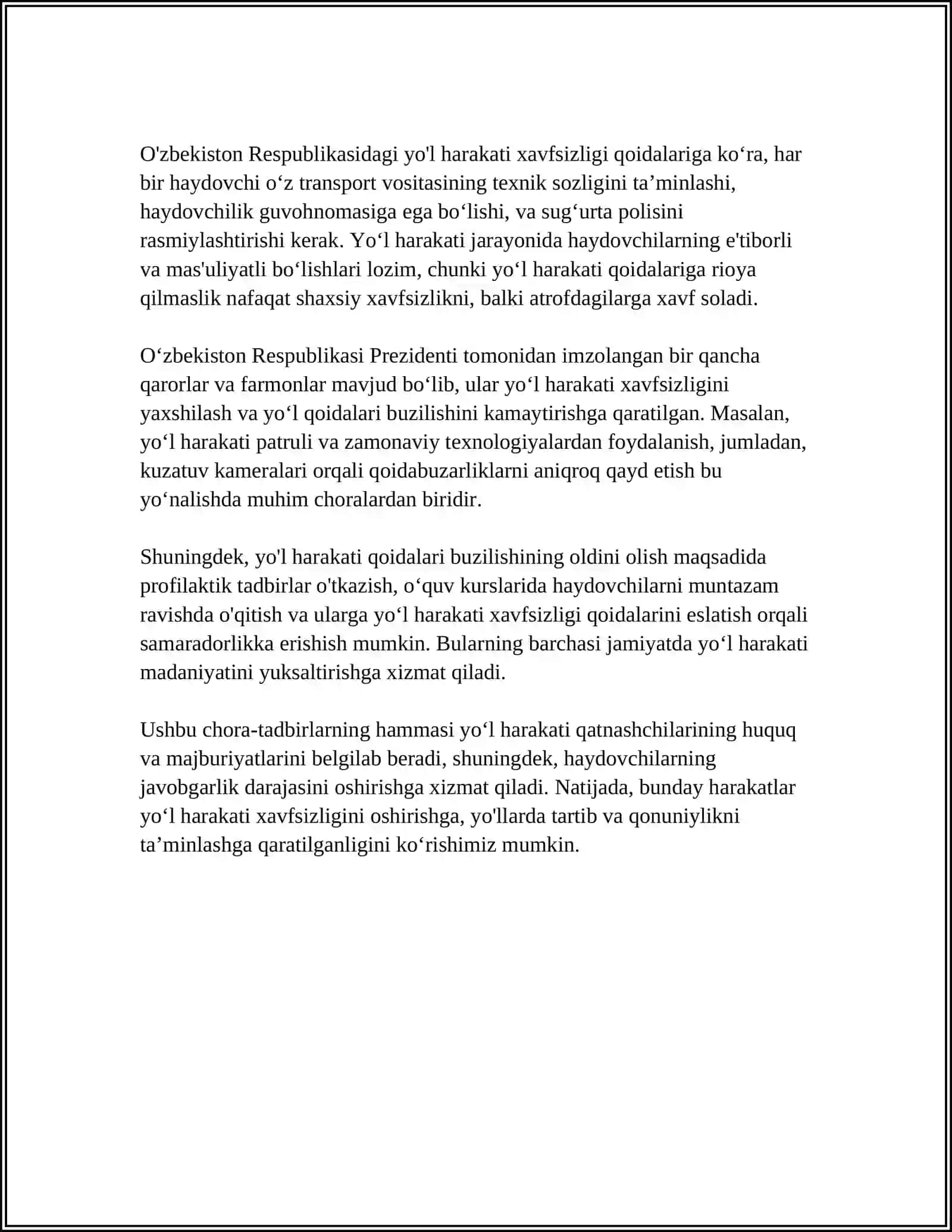 HAYDOVCHINING HUQUQIY JAVOBGARLIGI SHU MAVZUDA MUSTAQIL ISH CHIQARIB BERING 4