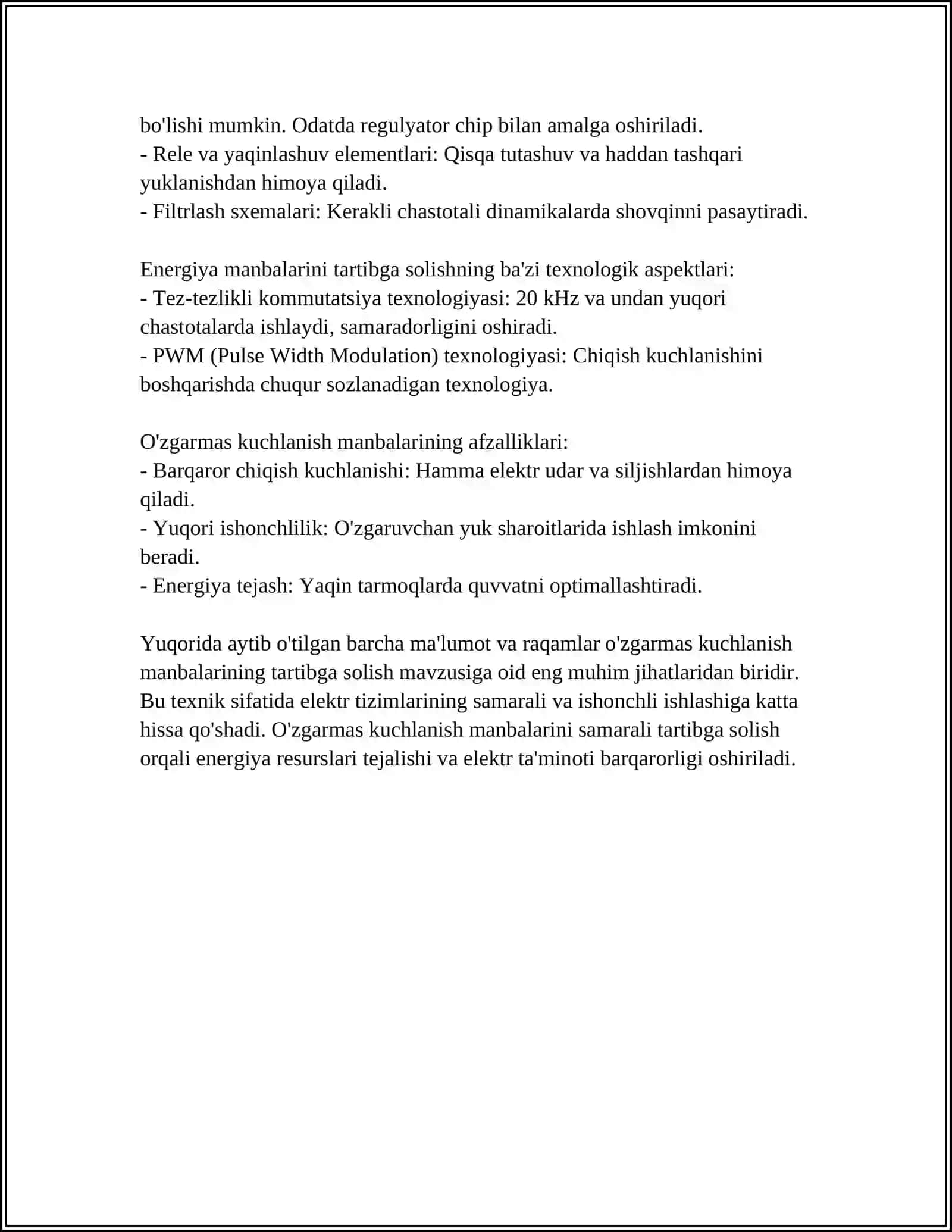 O‘ZGARMAS KUCHLANISH SATHINI SILJITISH QURILMASI 4