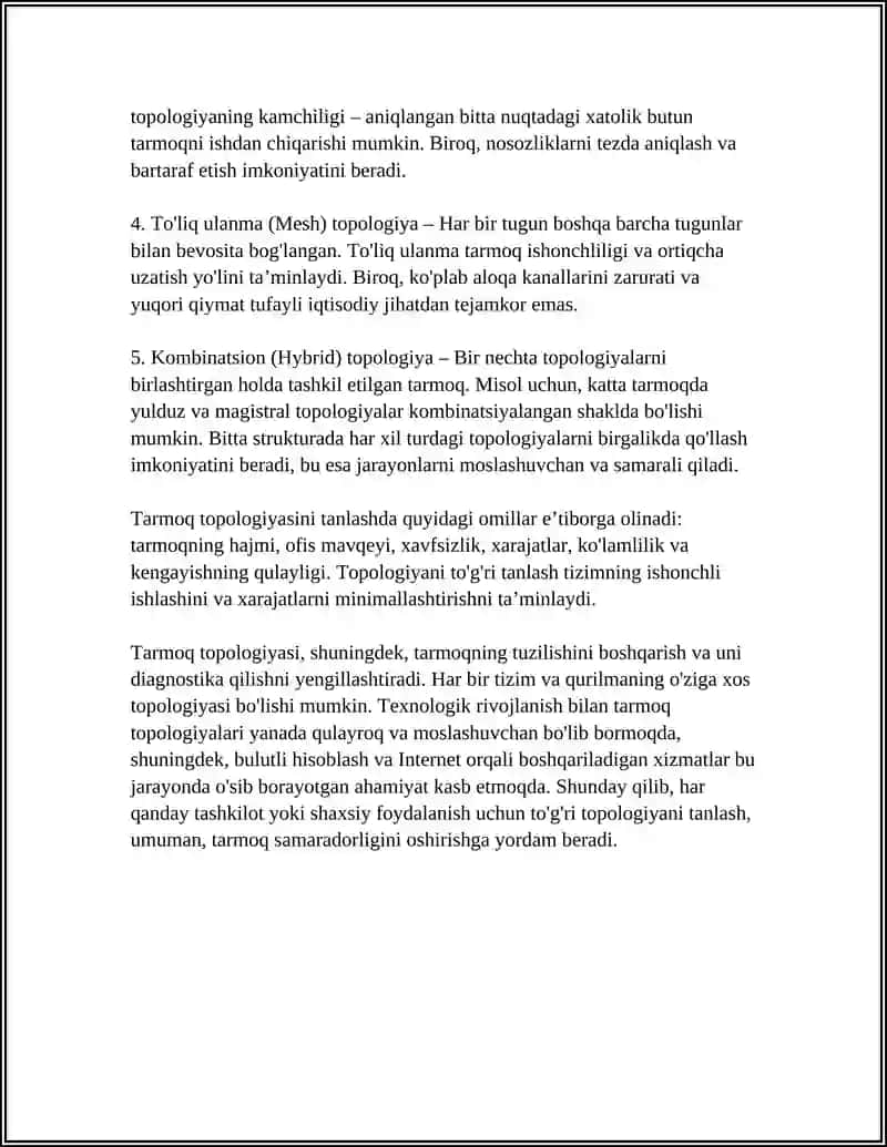 TARMOQ TOPOLOGIYALARI 4