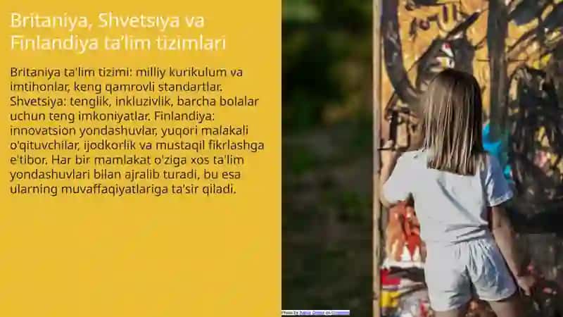 Yevropa mamlakatlarida taʼlim tizimi massalarining olib borilishi va kamparafistik tahlil (KANADA,BRITANIYA,SHVETSIYA,FILANDIYA ) misolida. 4