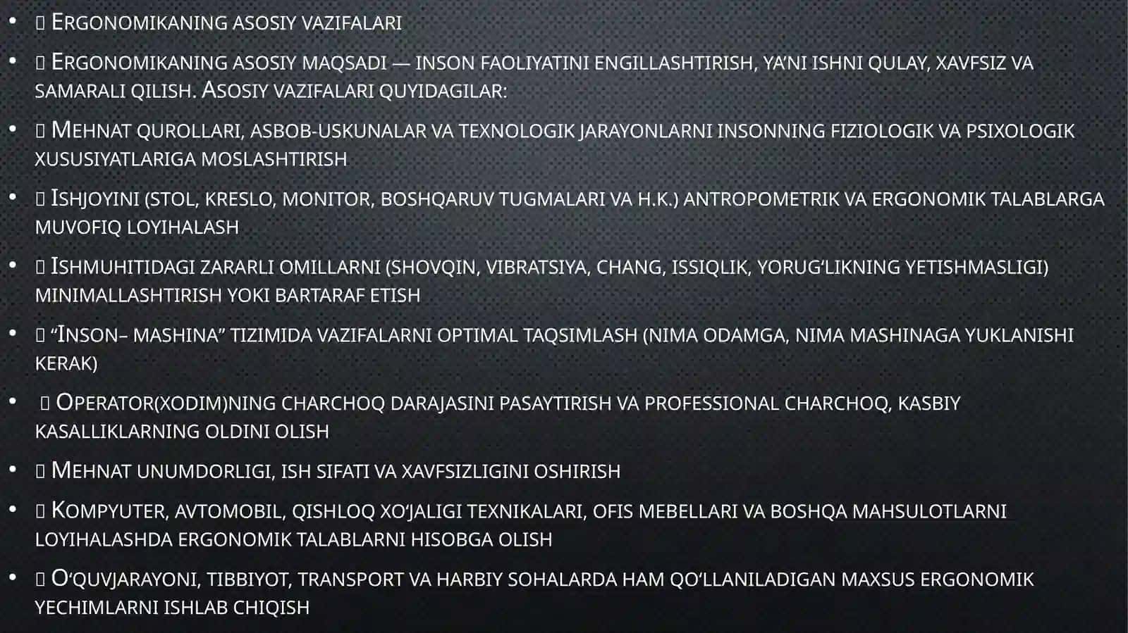 Faoliya Txavfsizligini ta'minlashning erganomik ko'rsatkichlarini tahlil qilish 4
