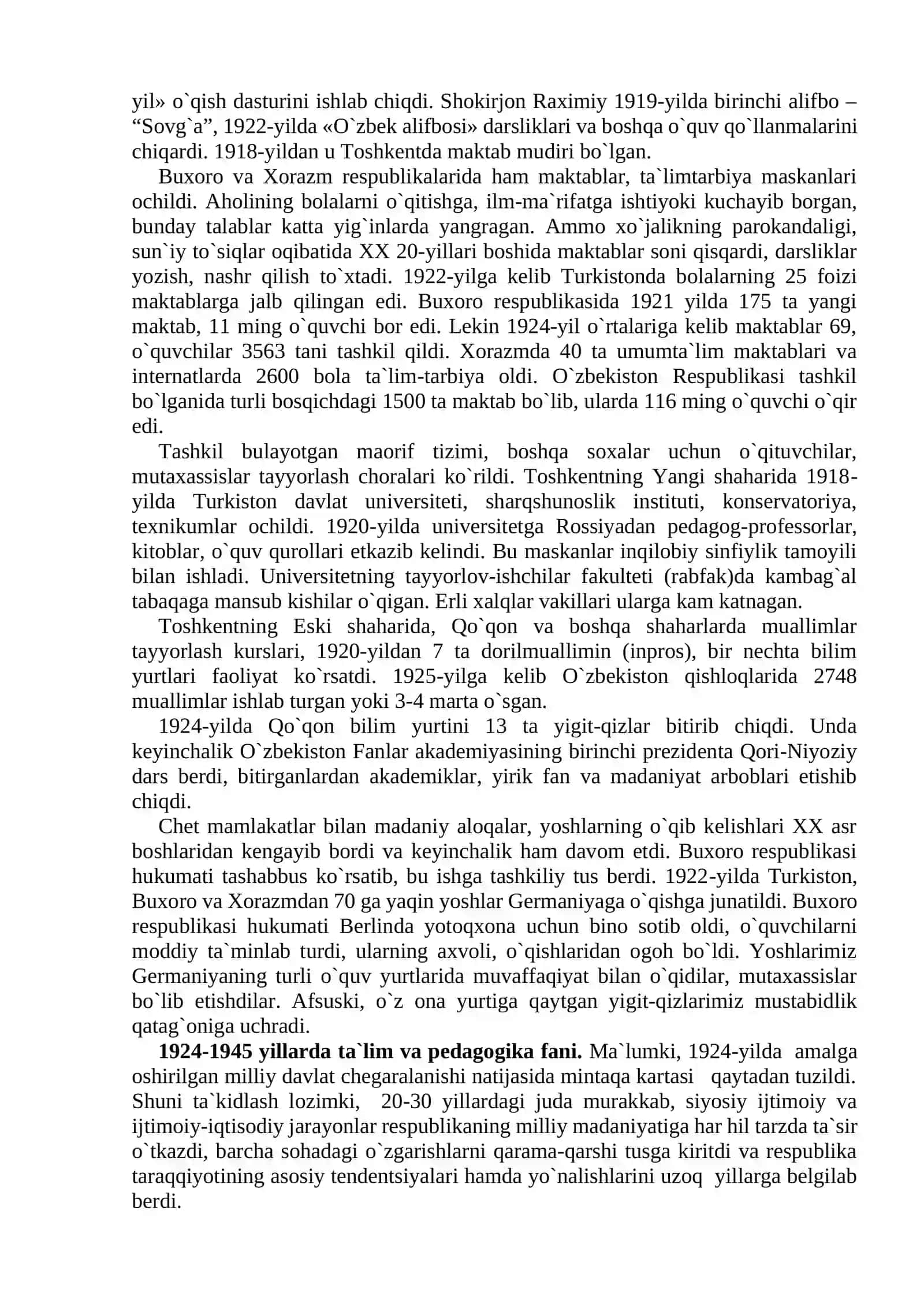 1924-1991 YILLARDA O`ZBEKISTONDA TA`LIM TIZIMI VA PEDAGOGIK FIKRLAR RIVOJI. MUSTAQIL O`ZBEKISTON TA`LIM TIZIMI. MUSTAQILLIK YILLARIDA PEDAGOGIK FIKRLAR RIVOJI 4