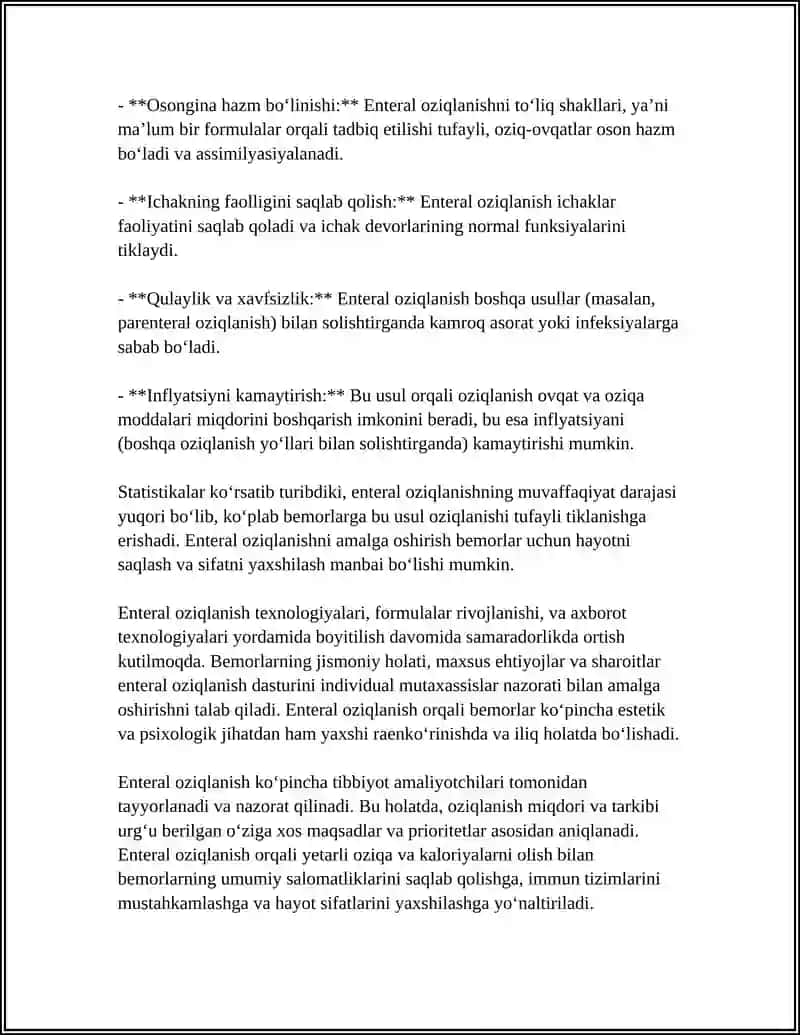 MUSTAQIL ISH Mavzu: ENTERAL VA PARENTERAL OVQATLANISH _HAQIDA MALUMOT VA 10_SAVOL 4