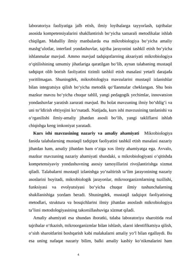 Mikrobiologiya mavzularida talabalarning mustaqil tadqiqot faoliyatini tashkil etish 4