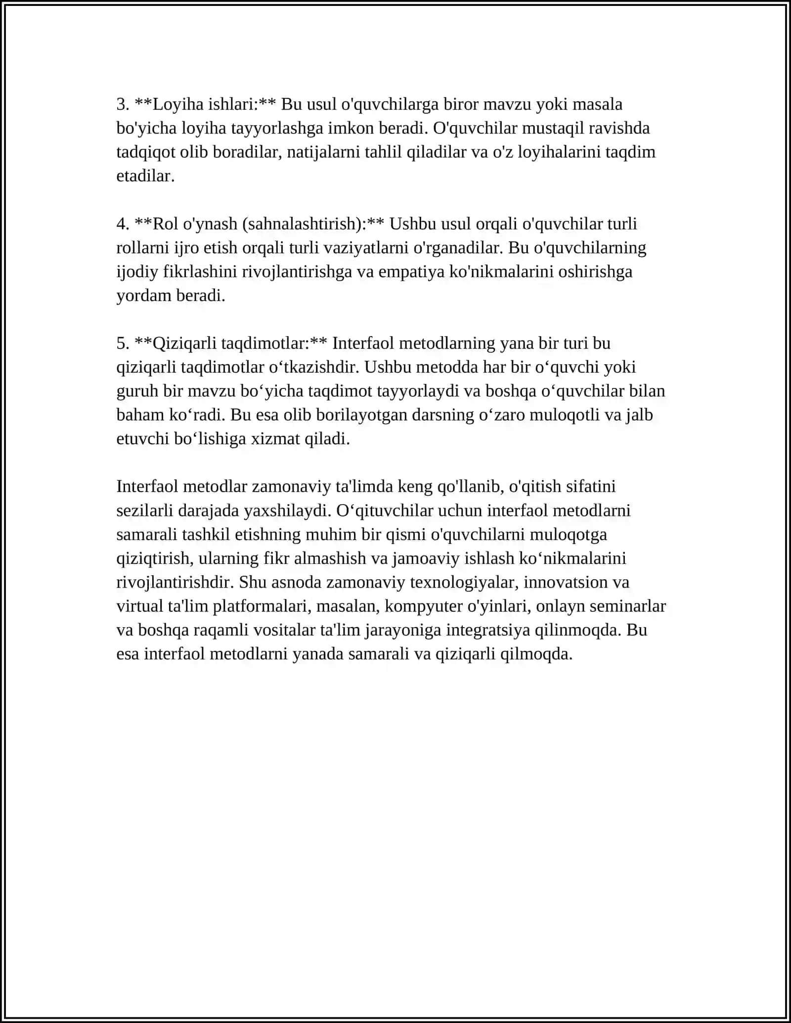 UMUM TAʼLIM MAKTABLARIDA TARBIYA FANINI OʻQITISH JARAYONIDA OʻQUVCHILARNING BILIM KOʻNIKMA MALAKALARINI BAHOLASHDA INTERFAOL METODLARDAN FOYDALANISH 4