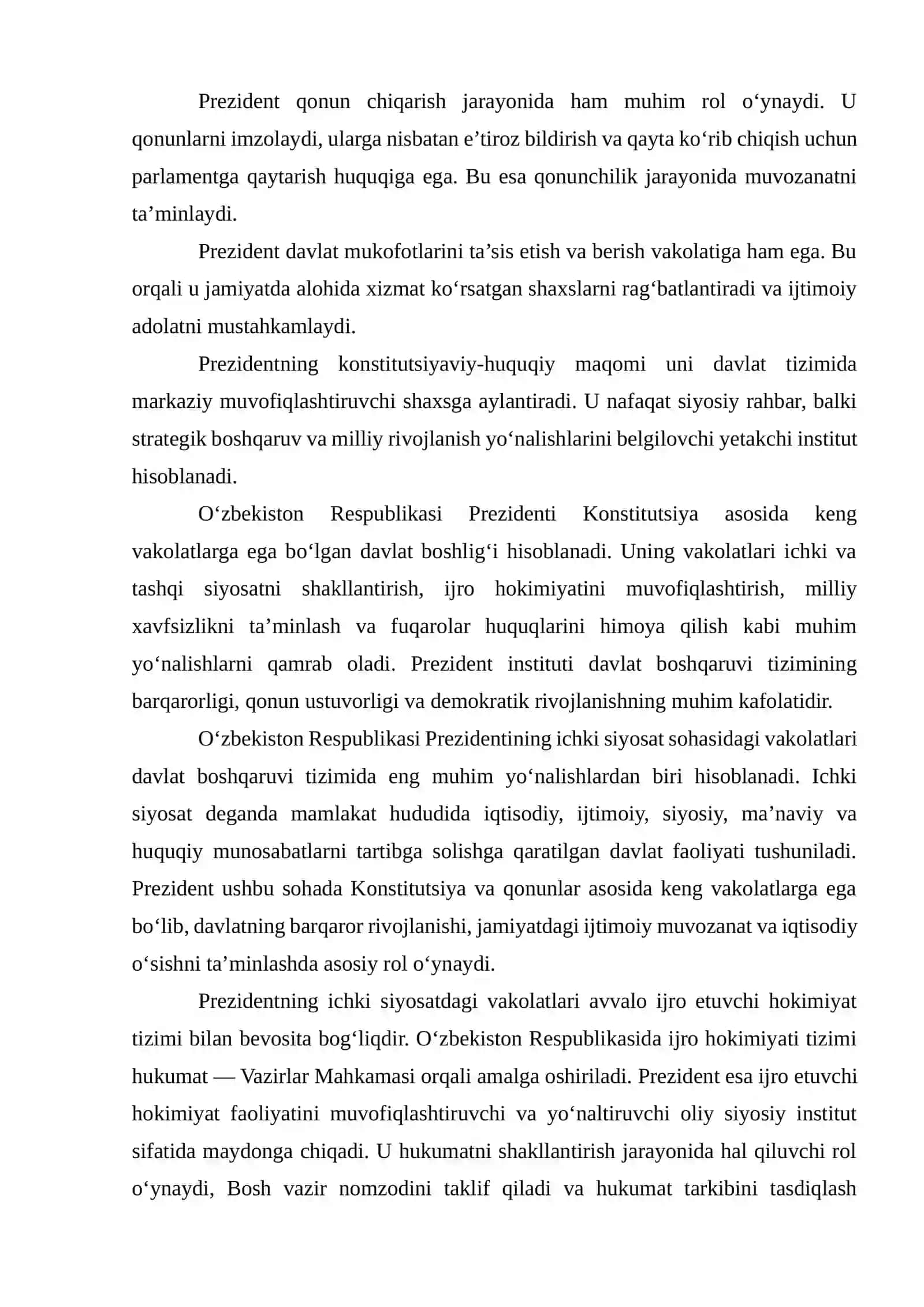Oʻzbekiston Respublikasi Prezidentining vakolatlari va qabul qiladigan normativ-huquqiy hujjatlari 4