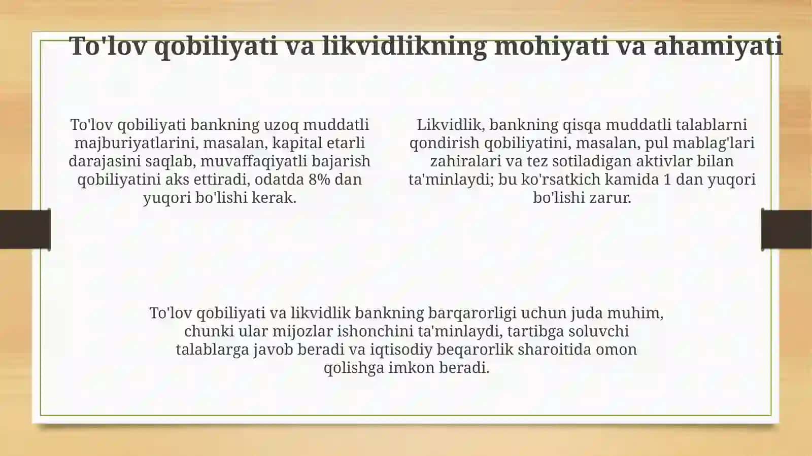 Tijoratbanklarining to’lov qabiliyati va likvidligini boshqarish 4
