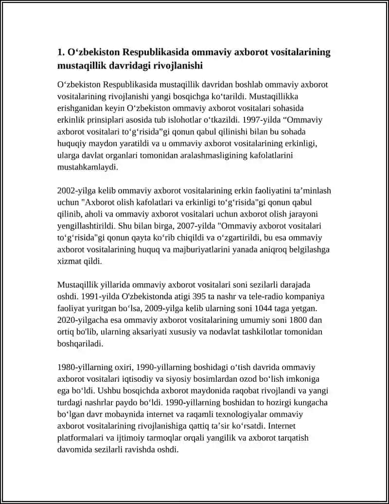 Ommaviy axborot vositalarining mustaqillik davridagi rivojlanishi 4