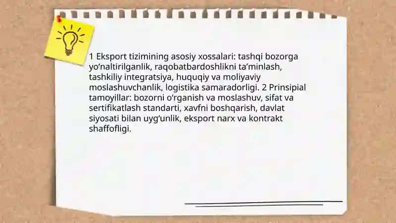 Eksport tizimlari tushunchasi asosiy xossalari asosiy komponentlar va ularning turlari 4