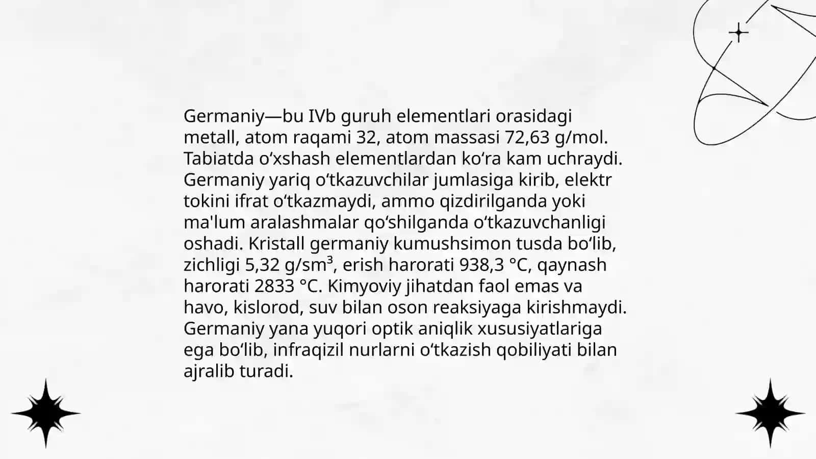 Germaniy elementi olinishi xossalari 4