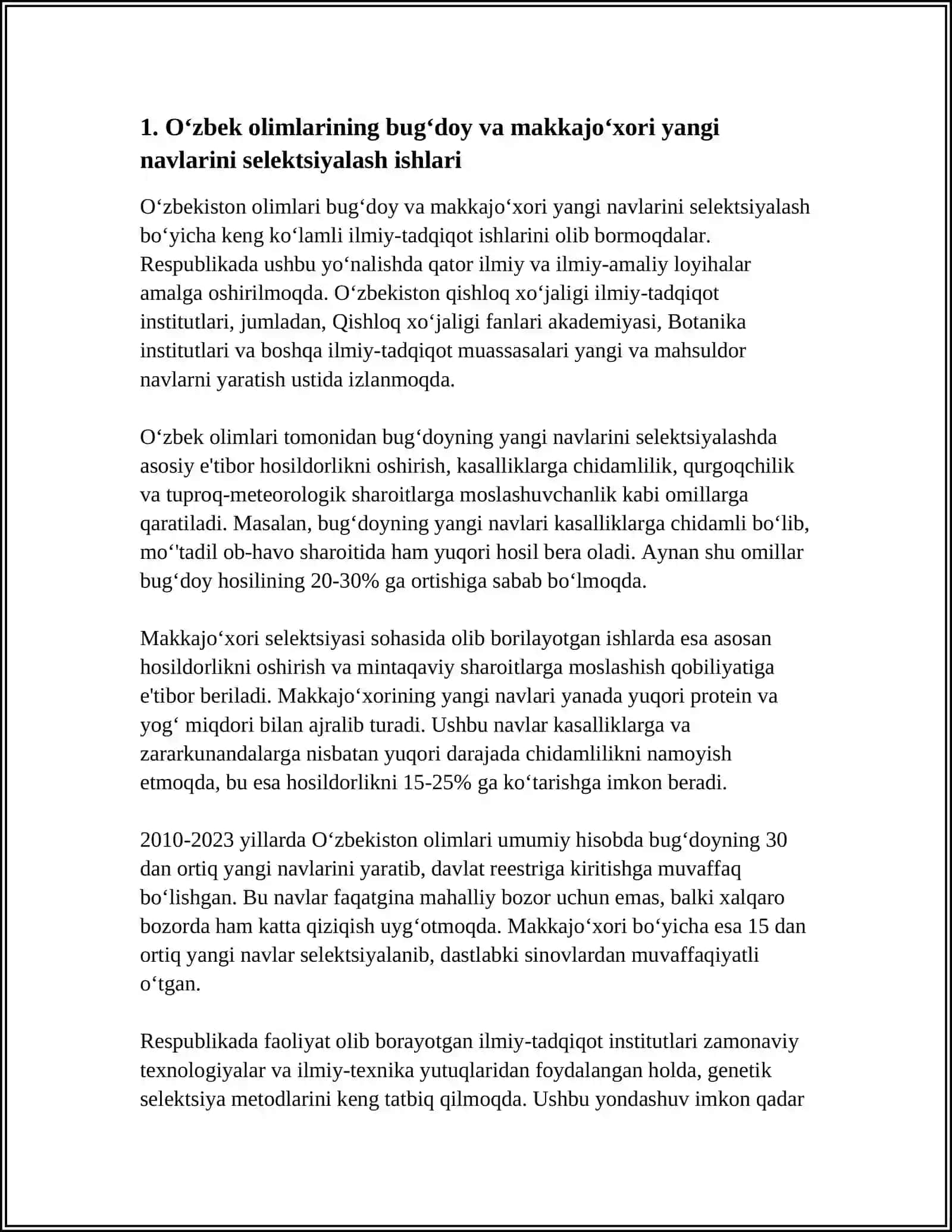 O‘ZBEKISTON OLIMLARINING BUG‘DOY URUG‘CHILIGINI RIVOJLANTIRISH BORASIDAGI ISHLARI 4