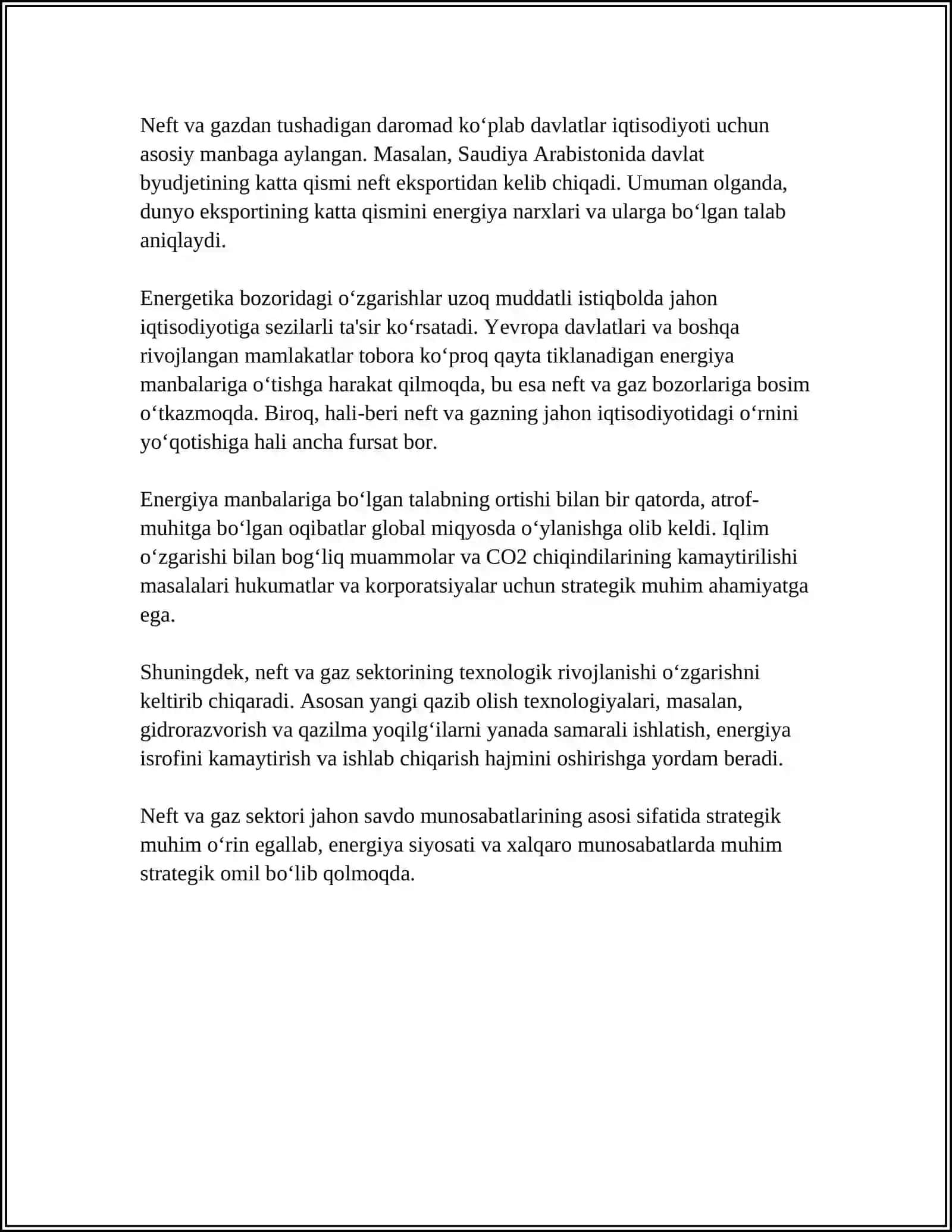 ZAMONAVIY DUNYODA NEFT VA GAZNING ROʻLI VA AHAMIYATI 4