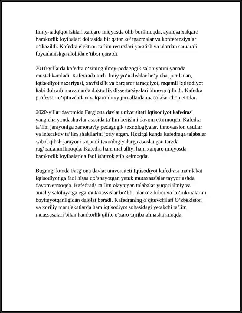 FARGONA DAVLAT UNIVERSITETI IQTISODIYOT KAFEDRASI REFERAT 4