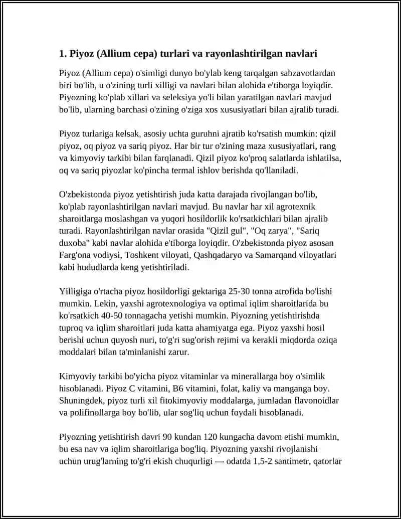 PIYOZLI SABZAVOTLAR TURLARI VA RAYONLASHTIRILGAN NAVLARI TASNIFI 4