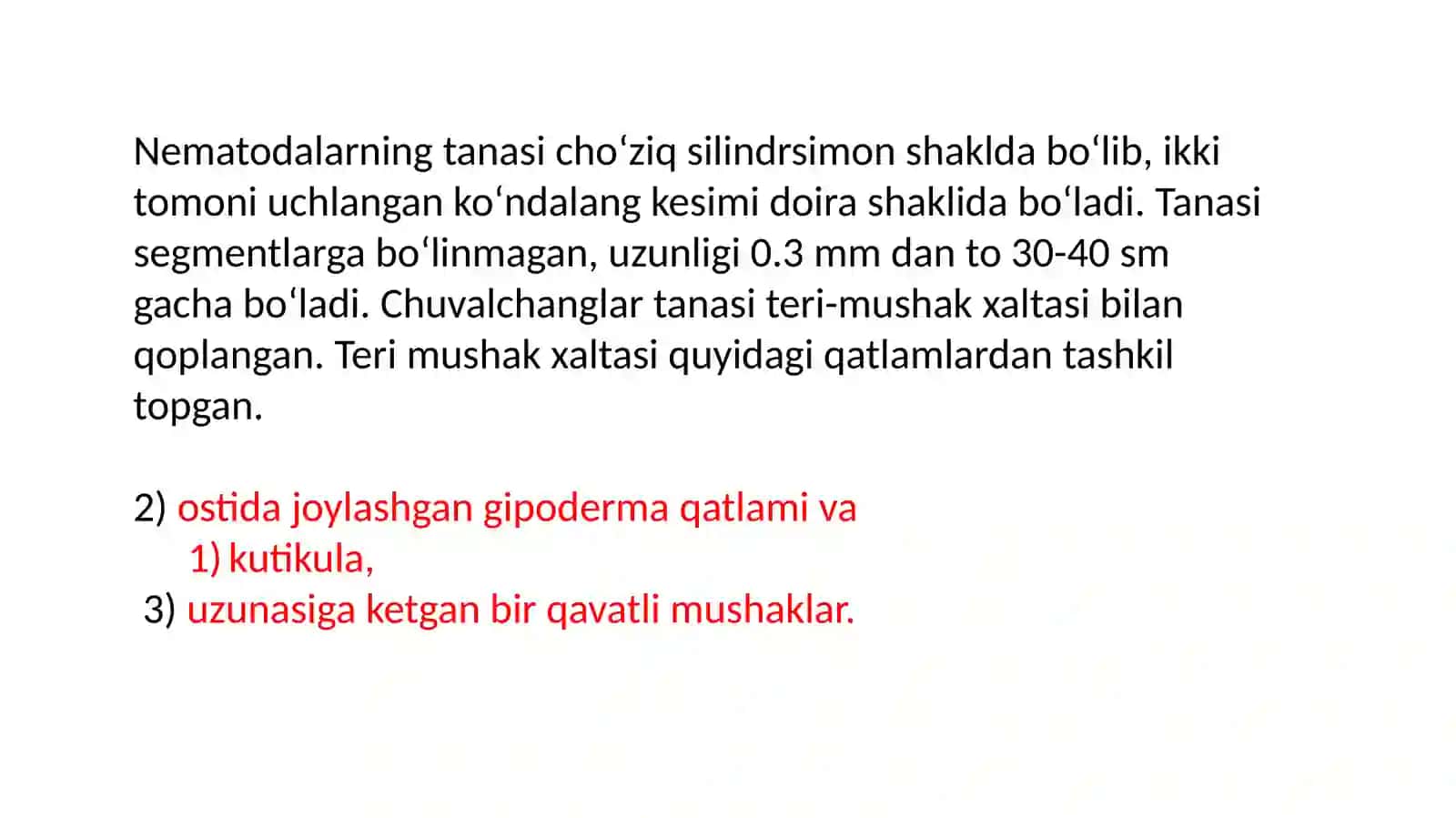 Yumaloq chuvalchanglar (NEMATHELMINTHES) 4