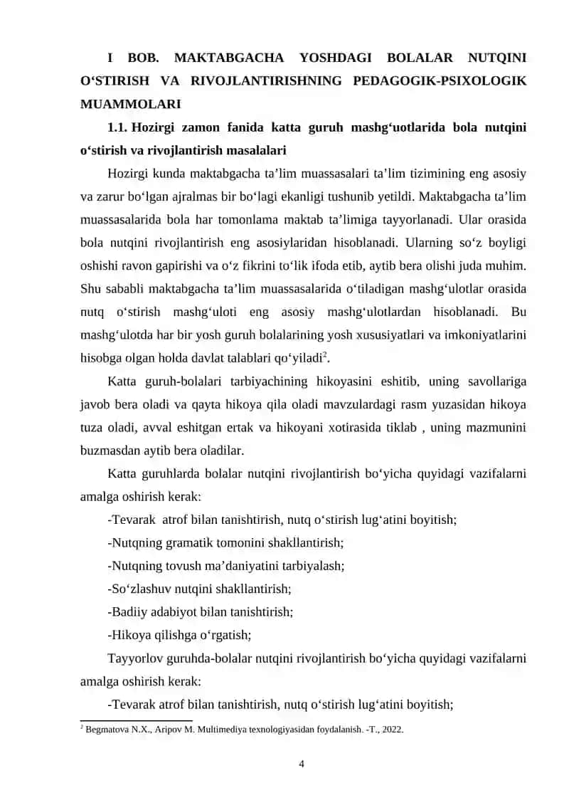 MAKTABGACHA KICHIK, O‘RTA VA KATTA YOSHDAGI BOLALAR NUTQINI O‘STIRISHNING VAZIFALARI, METODLARI VA VOSITALARI 4