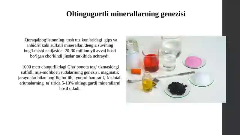 Oltinga Boyliqli Birikmalar va Ularga O'xshash Minerallarni Aniqlash 4