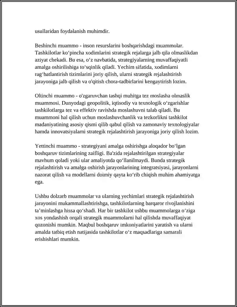 BOSHQARUVNING RIVOJLANISHIDA STRATEGIK MUAMMOLAR 4
