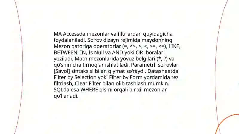 MA Access muhitida turli sörovlar yaratish va SQL sõrovlar Tili 4