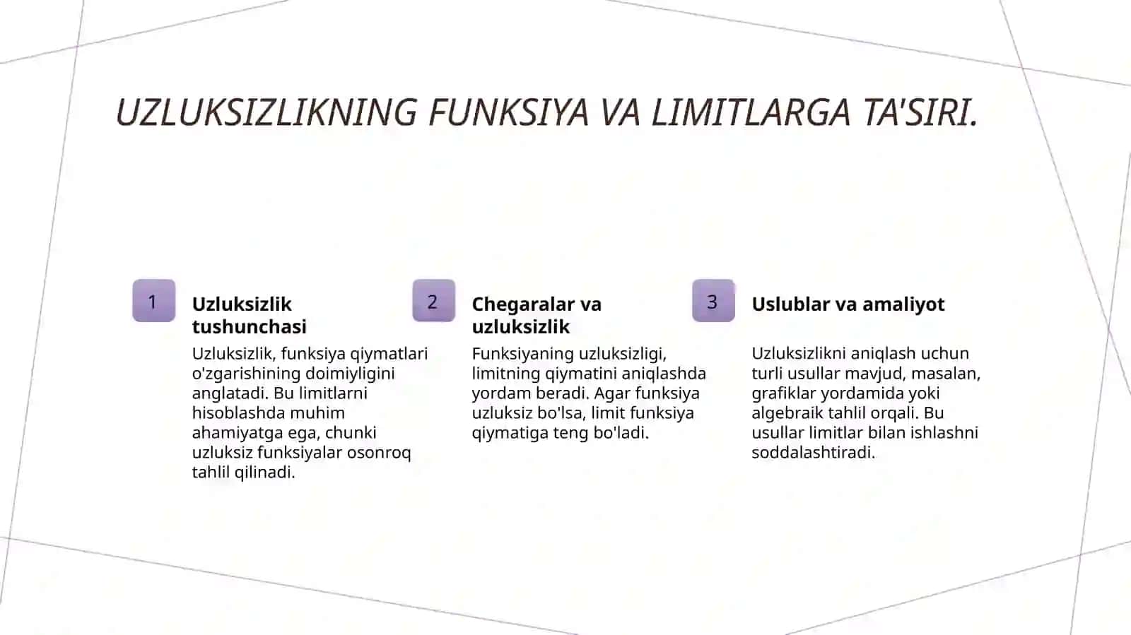 Funksiyaning uzluksizligidan foydalanib baʼzi bir limitlarni hisoblash uzilishlarni sinflash 4