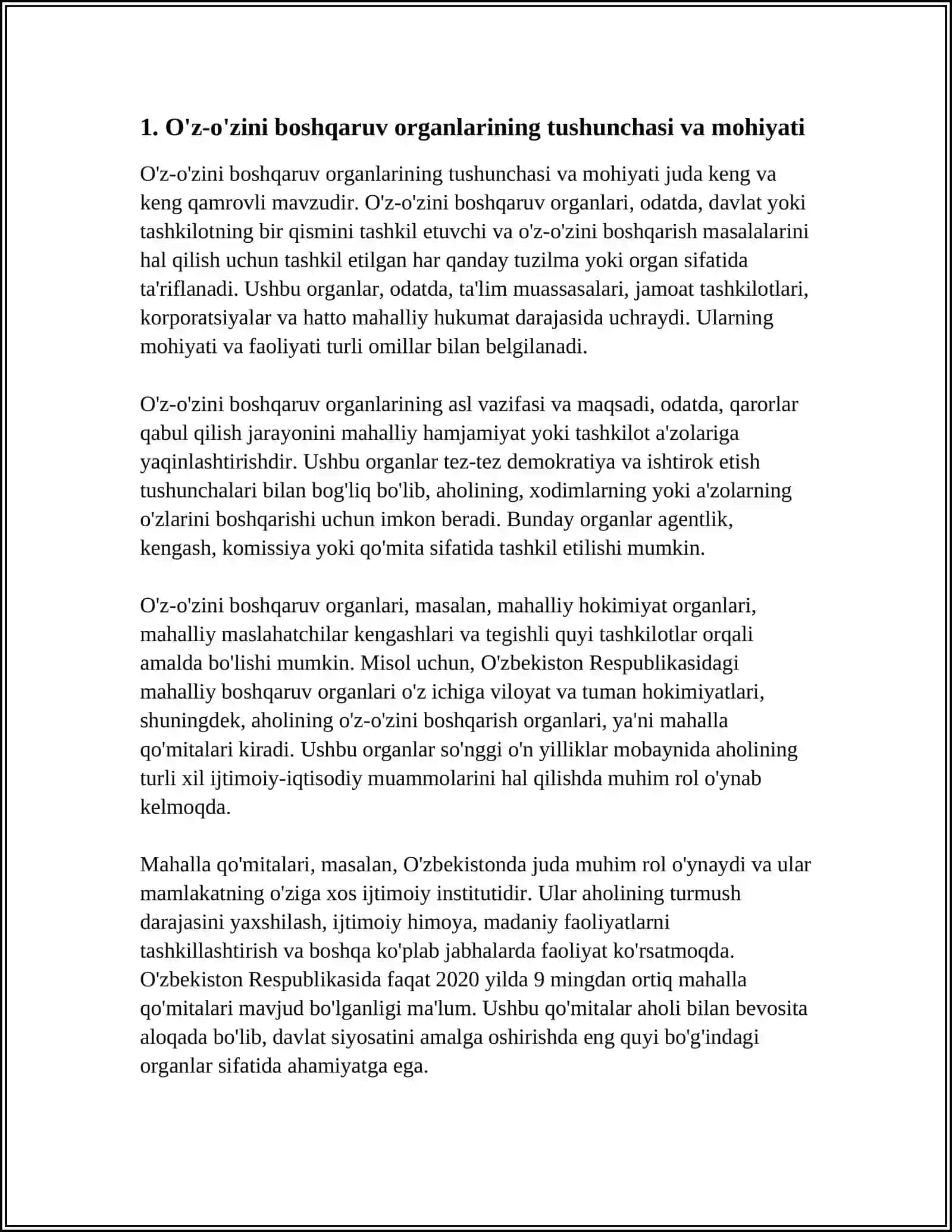 OʻZ-OʻZINI BOSHQARUV ORGANLARINING FAOLIYATI VA ULARNING JAMIYATNI DEMOKRATLASHTIRISHDAGI OʻRNI 4