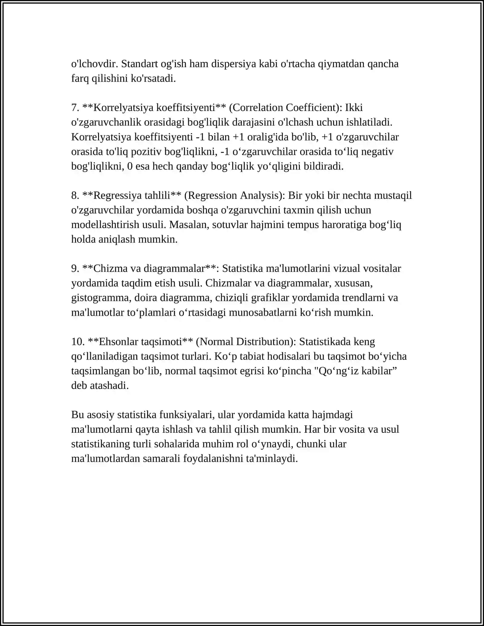 MICROSOFT OFFICE EXCELDA STATISTIK FUNKSIYALAR 4