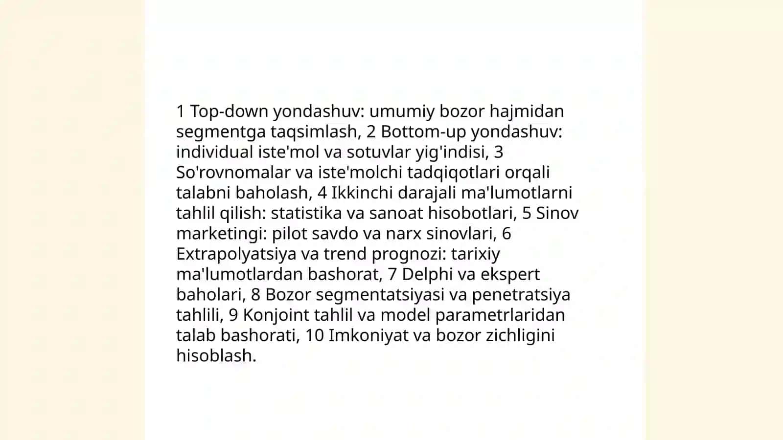 Bozor sig'imi va bozor ulugishini o'rganish 4